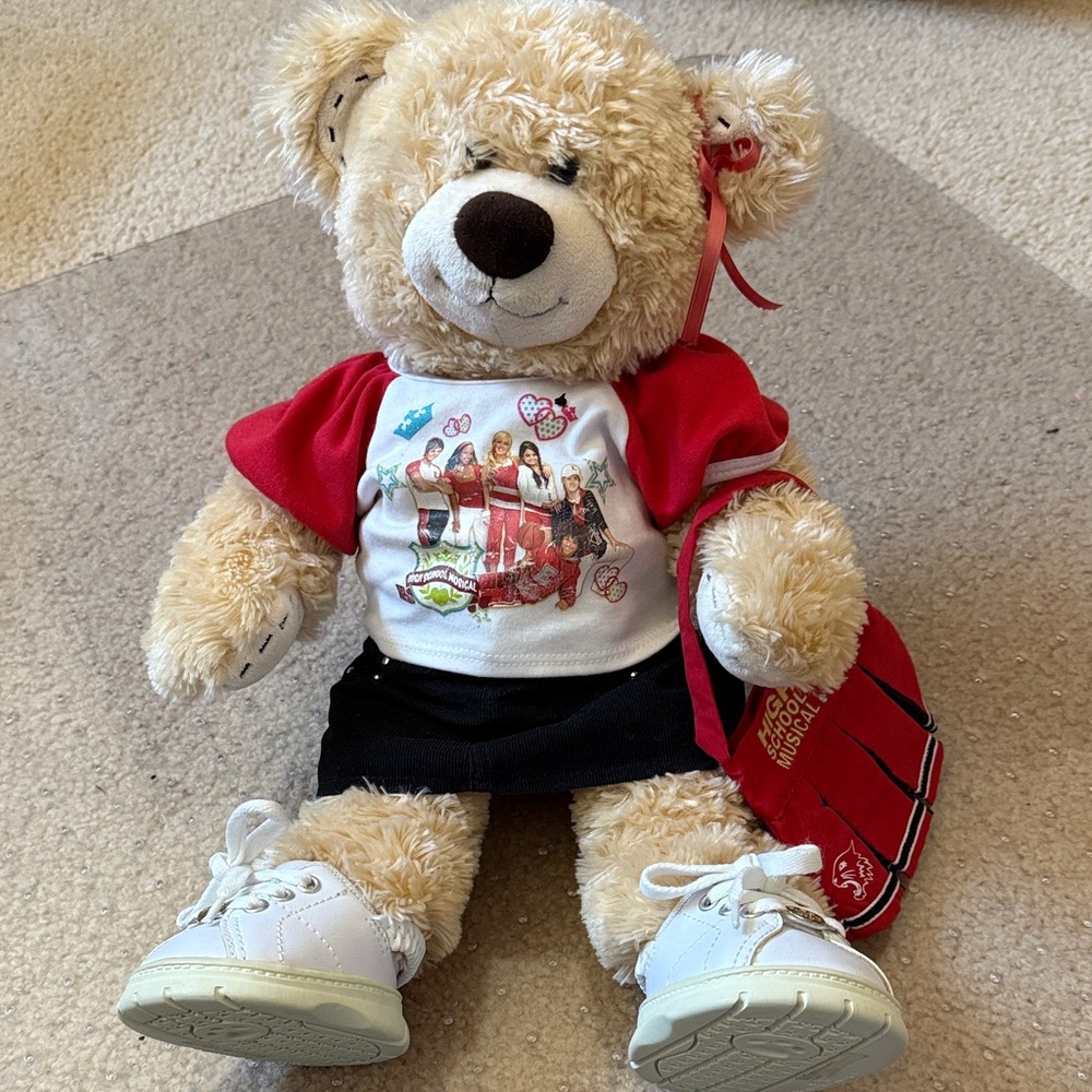 Build-A-Bear Cream Teddy with Red and Black Outfit